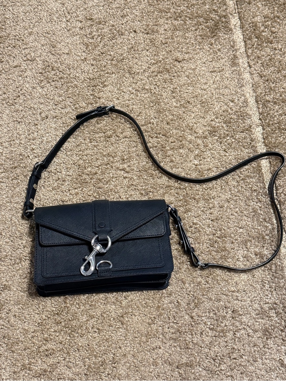 Rebecca Minkoff Black Leather Crossbody with Silver Clasp